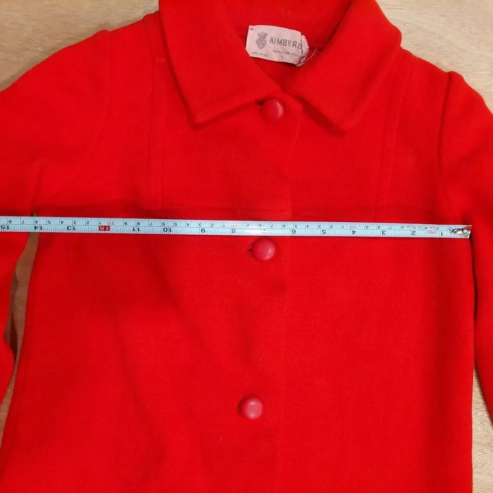 Vintage Pure Wool Ruby Red Knit Girl Coat Kimberly Union Made Sz 8